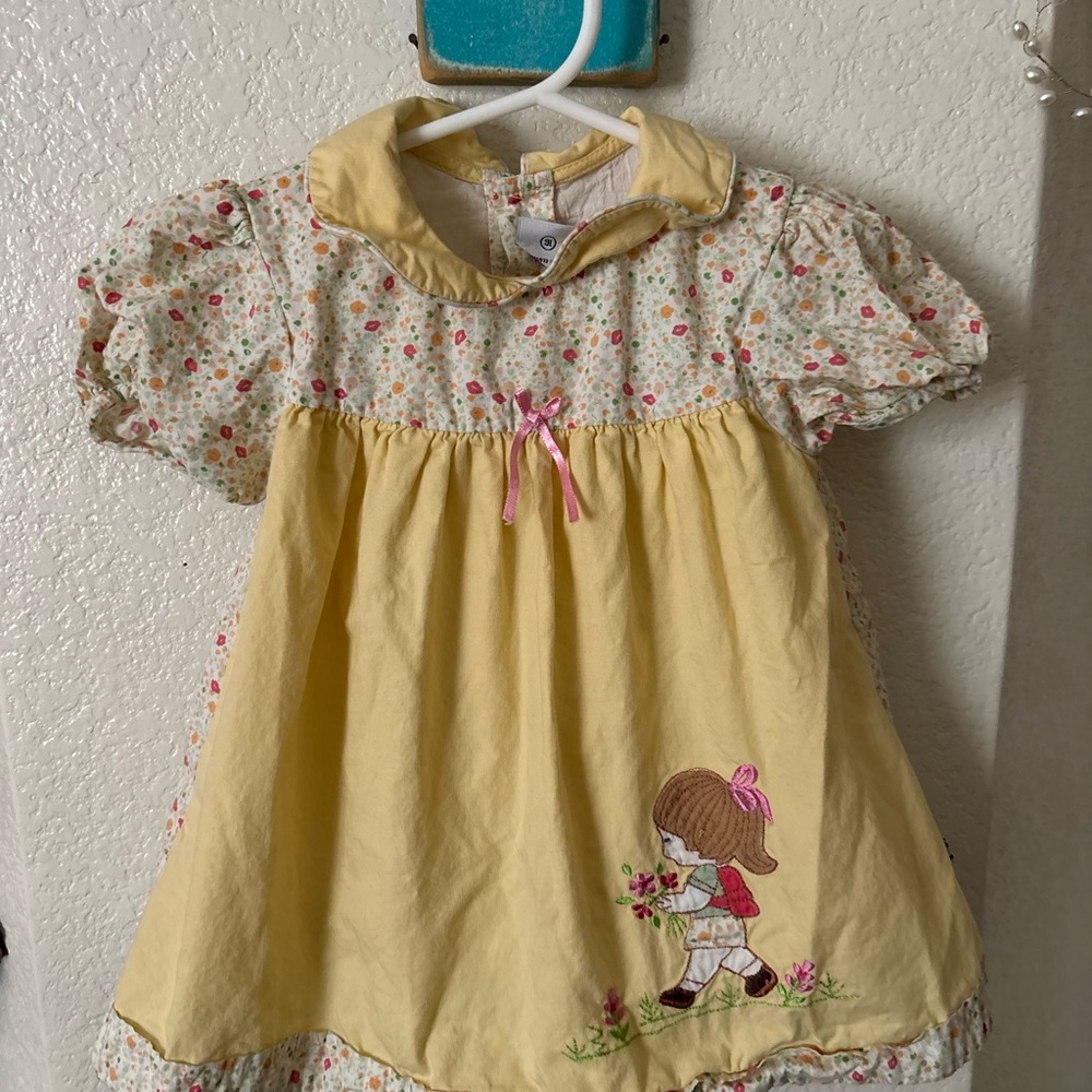 Yellow Floral Kids Dress with Embroidered Design